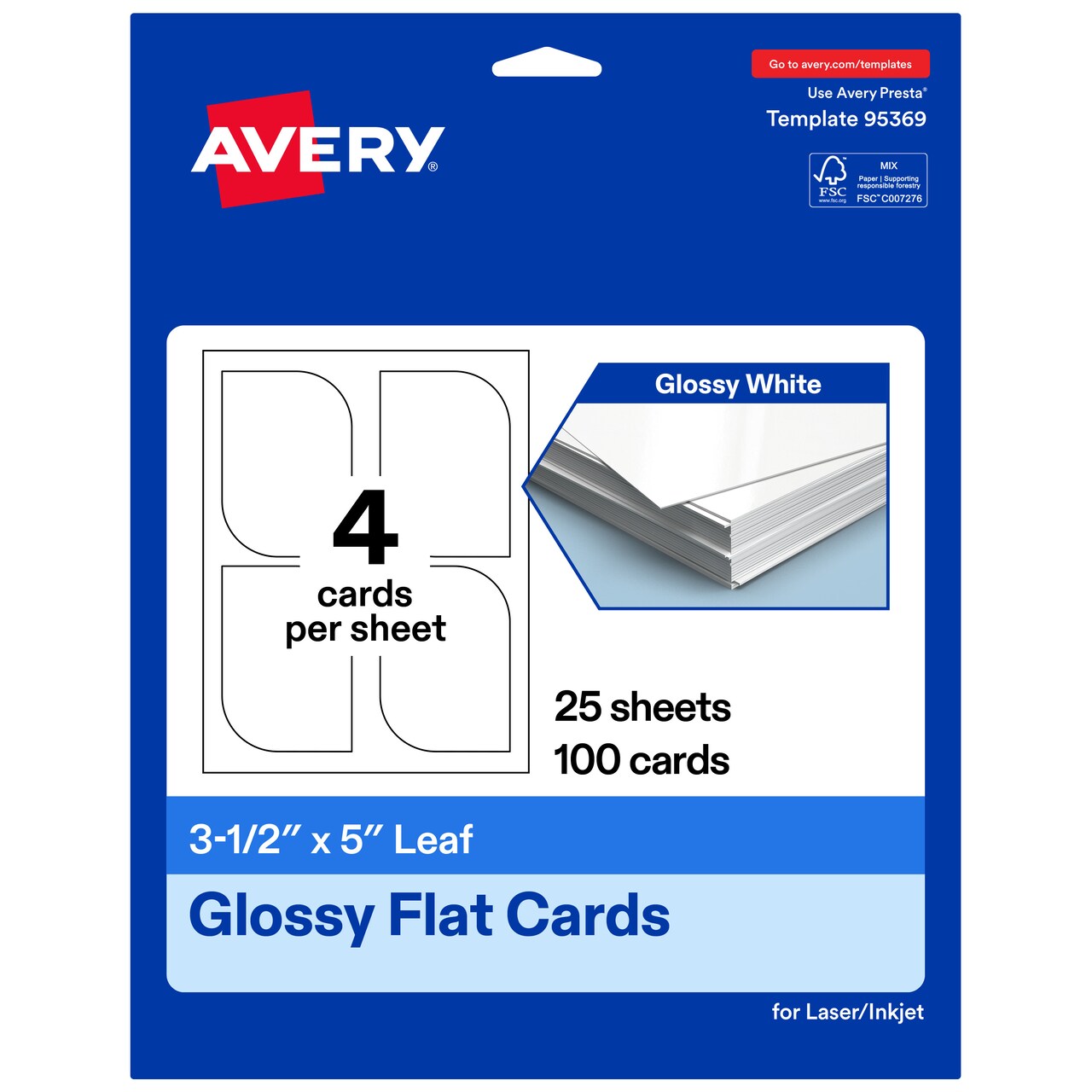Avery Printable Leaf Flat Cards, 3-1/2" x 5", Glossy White Cardstock, Print-to-The-Edge, Laser/Inkjet Printable, 40 Total, Great for Product Branding, Marketing, and More